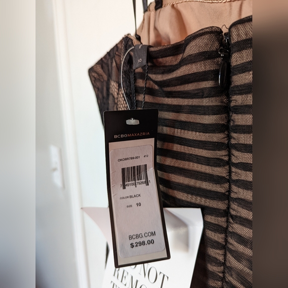 BCBG black and nude lace overlay strapless dress - size 10 NWT - Picture 16 of 16